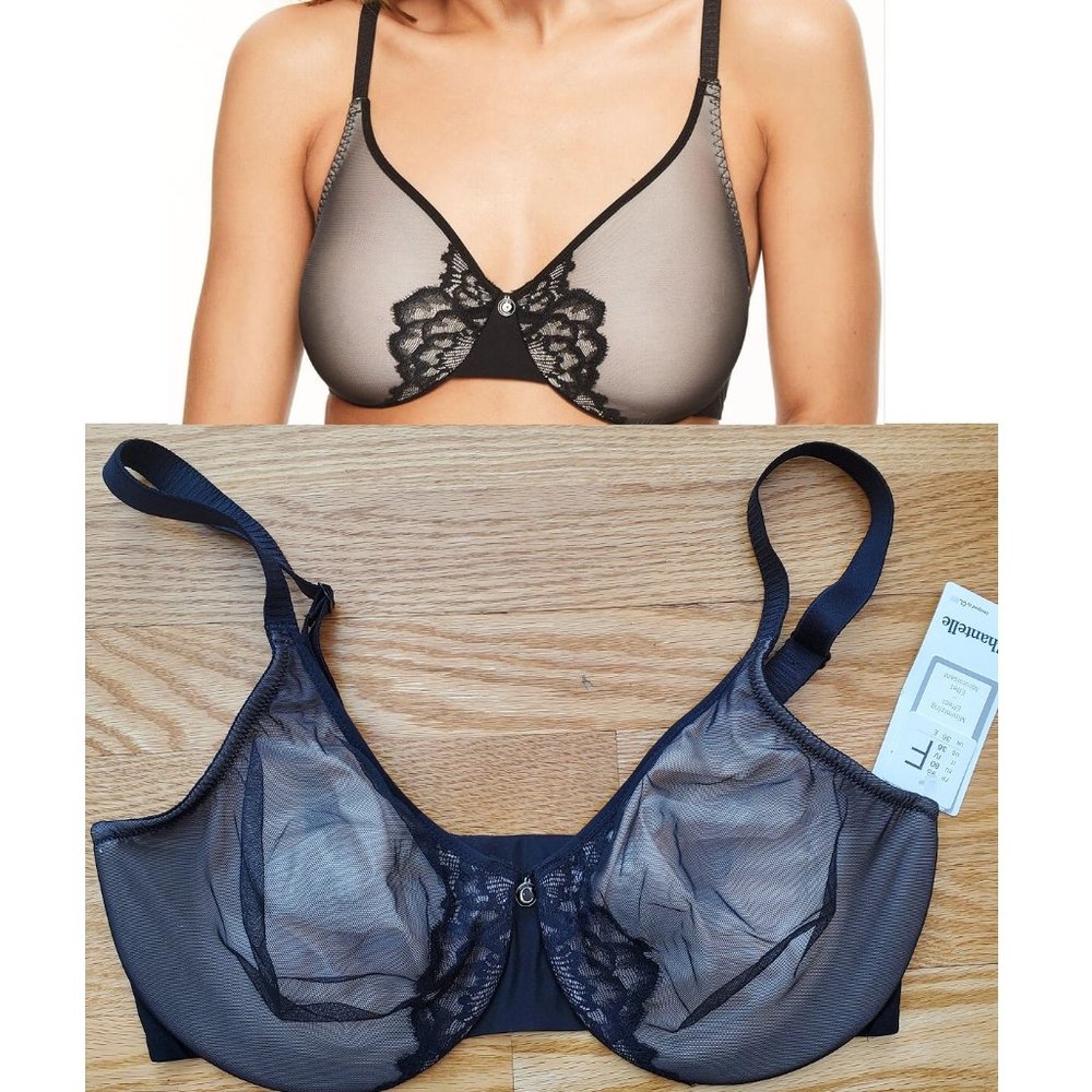 NWT Chantelle Orangerie Minimizer Bra Black 36DDD  36F Mesh Illusion